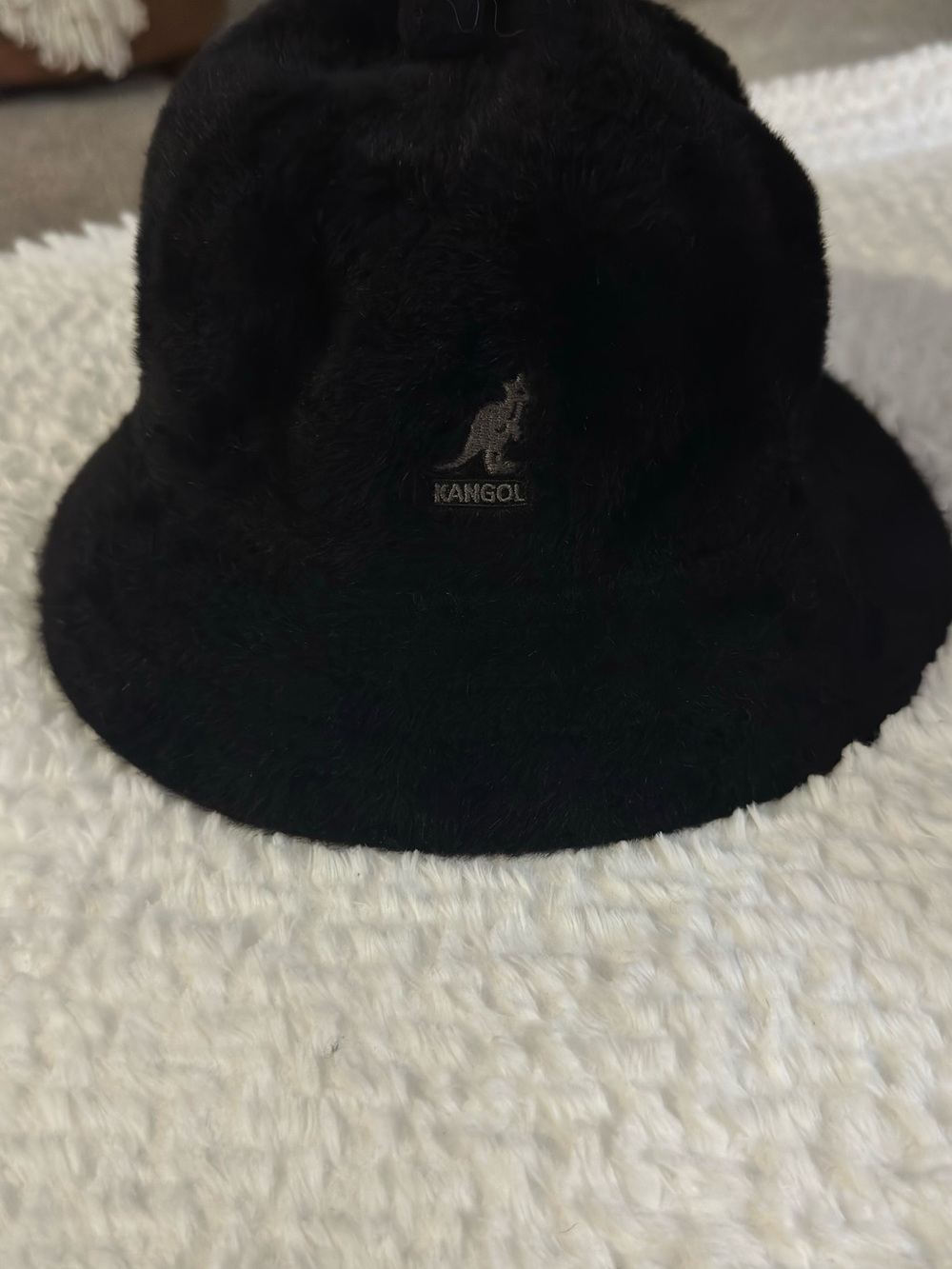 Kangol Black Faux-Fur Bucket Hat 6467BC with Kangaroo Logo